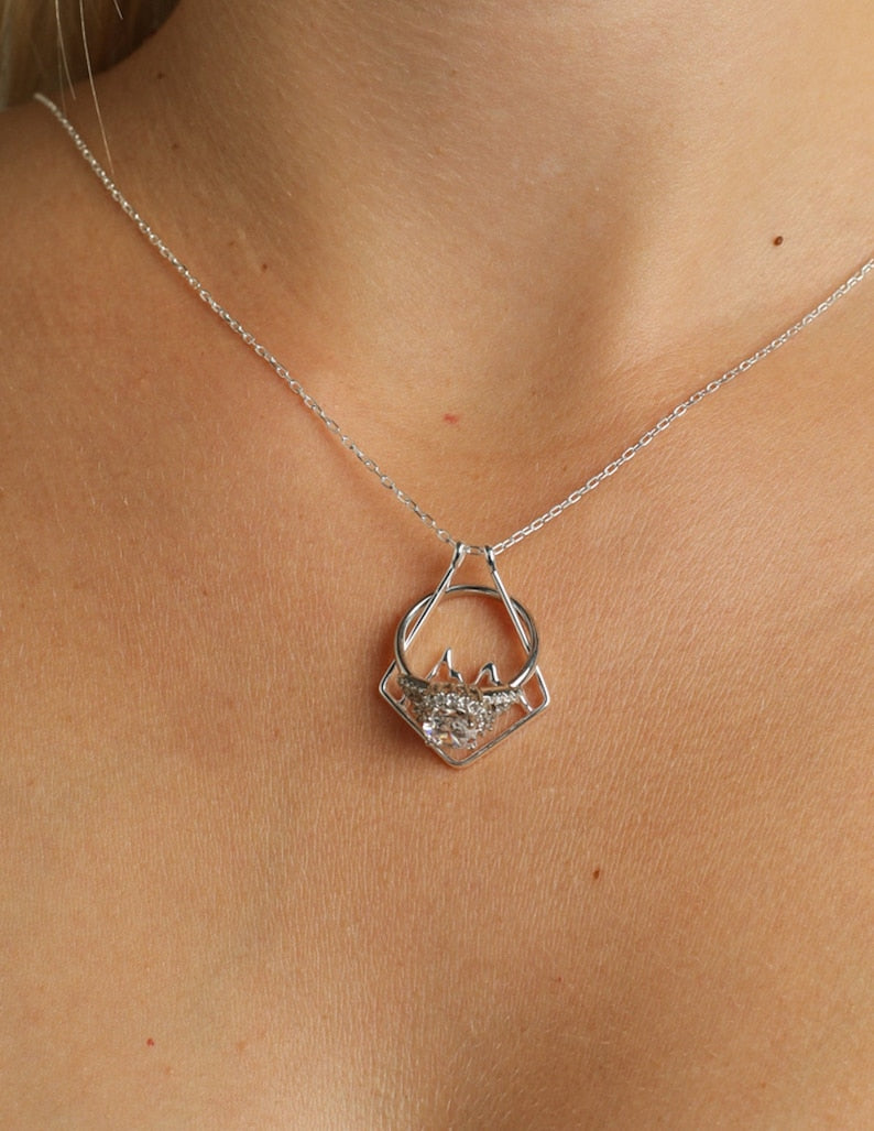 Ring Holder Necklace White Gold Mountain Ring holder Necklace Solid Gold or Silver Dainty Ring Keeper Pendant Ring Holder Necklace