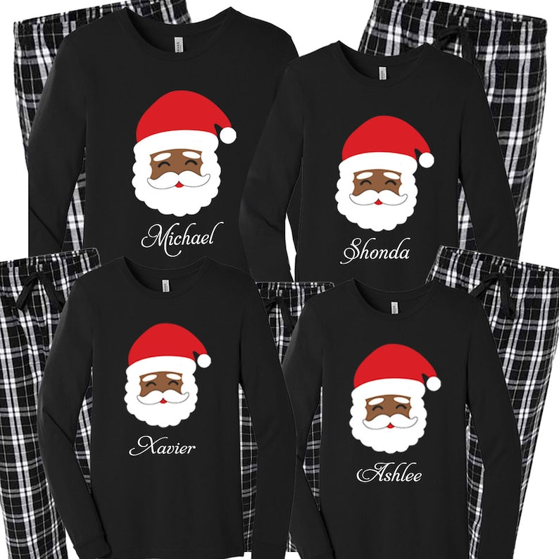 Black Santa Claus Family Pajamas, Christmas Pajamas, Matching Family Pajamas, African American Santa Claus, Brown Santa face pjs