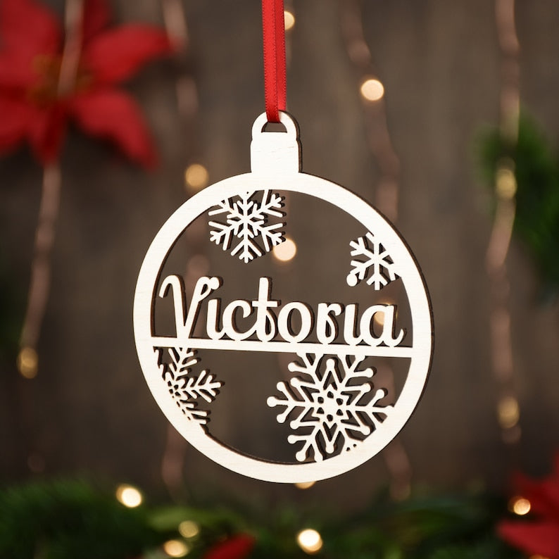 Personalized Christmas Wood Ornament |Custom name Ornament | Laser Cut Gift Tag | Laser Cut Name Bauble