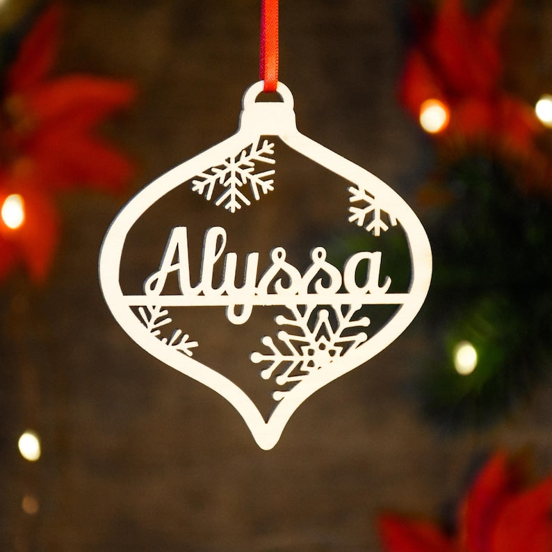 Personalized Christmas Wood Ornament |Custom name Ornament | Laser Cut Gift Tag | Laser Cut Name Bauble