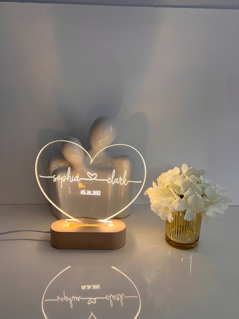 Custom Night Light as Valentines Day Gift - Anniversary gift - Romantic gift for couple - Gift for Him - Names And Date - Engagement Gift