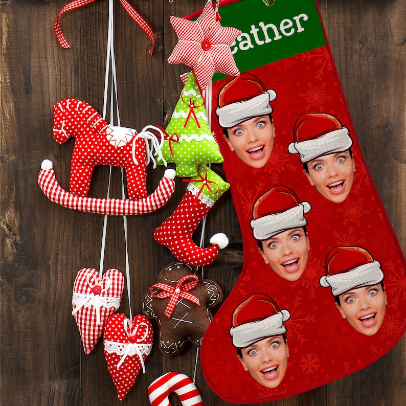Christmas Stocking Personalized with Name, Photo Stocking, Custom Christmas 2024 Funny Photo Stocking Gifts for Family, Friends,
