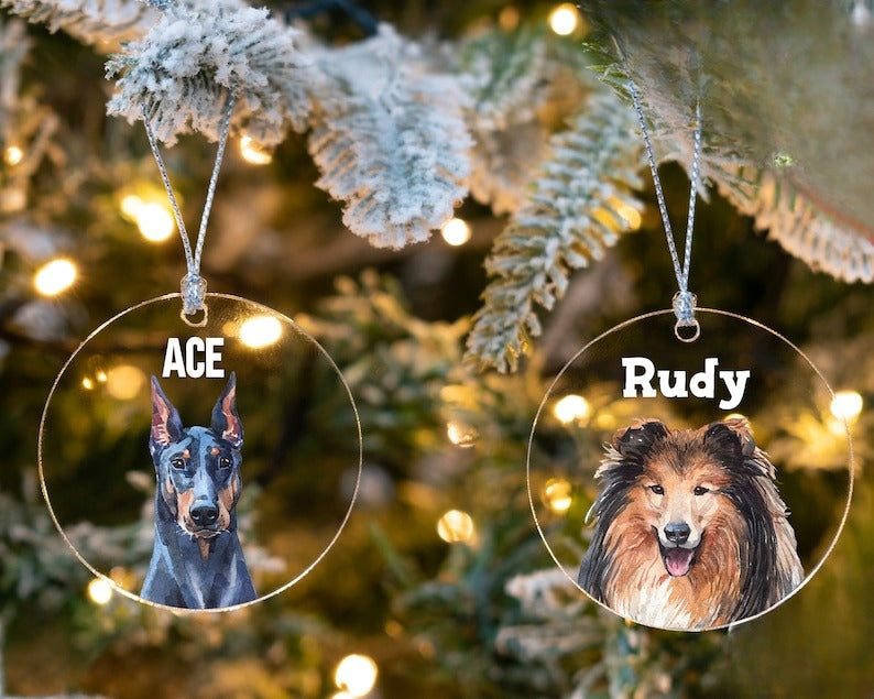 Customized Pet Ornament, Personalized Acrylic Dog Ornament, Dog Picture Ornament, Pet Owner Gift, Dog Name Ornament, Pet Portrait Ornament