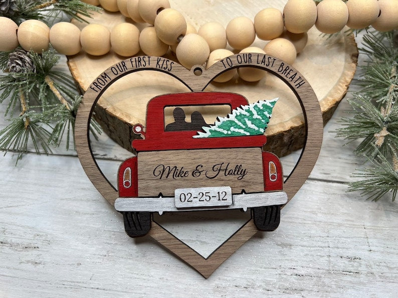 Christmas Tree Truck Ornament, From Our First Kiss to Our Last Breath, Personalized Christmas Ornament For Couple