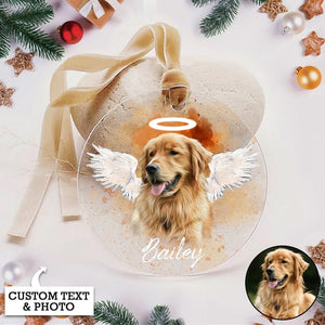 Personalized Pet Memorial Photo Acrylic Ornament, Pet Loss Gifts, Christmas Dog Memorial Ornament, Dog Memorial Gift, Angel Dog with Wings Ornament