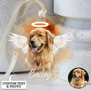 Personalized Pet Memorial Photo Acrylic Ornament, Pet Loss Gifts, Christmas Dog Memorial Ornament, Dog Memorial Gift, Angel Dog with Wings Ornament
