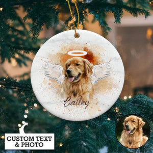 Personalized Pet Memorial Photo Ornament, Pet Loss Gifts, Christmas Dog Memorial Ornament, Dog Memorial Gift, Angel Dog with Wings Ornament