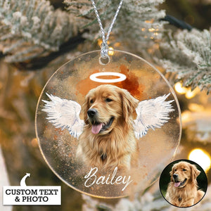 Personalized Pet Memorial Photo Acrylic Ornament, Pet Loss Gifts, Christmas Dog Memorial Ornament, Dog Memorial Gift, Angel Dog with Wings Ornament