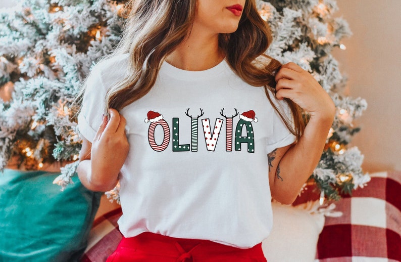 Custom Christmas Reindeer Name shirt, Christmas Crew Shirt, Christmas Pajamas, Christmas shirt,Christmas Tees,Custom name Christmas Shirts