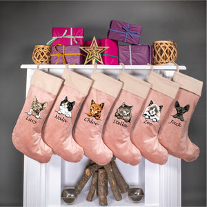 Cat Christmas Velvet Stockings, Personalized Christmas Cat Stockings, Custom Velvet Stocking, Pet Stockings, Christmas Decoration for Family