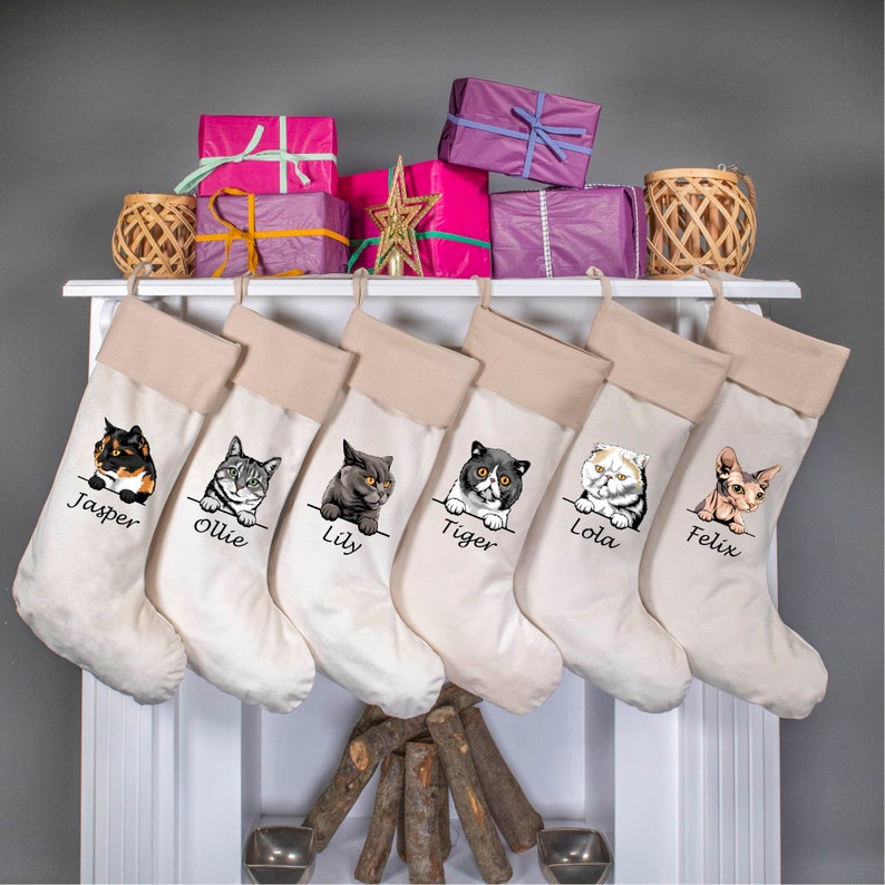 tiger lily stockings Cat Christmas Velvet Stockings, Personalized Christmas Cat Stockings,