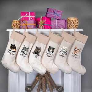 Cat Christmas Velvet Stockings, Personalized Christmas Cat Stockings, Custom Velvet Stocking, Pet Stockings, Christmas Decoration for Family