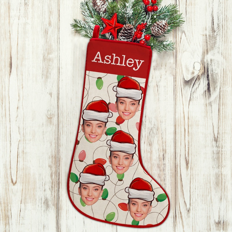 Christmas Stocking Personalized with Name, Photo Stocking, Custom Christmas 2024 Funny Photo Stocking Gifts for Family, Friends,