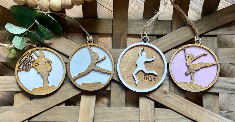 Personalized Sports Ornaments | Wooden Sports Ornaments | Sports Ornament Custom Name Baseball Basketball Swim Volleyball Tennis Hockey