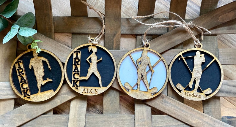 Personalized Sports Ornaments | Wooden Sports Ornaments | Sports Ornament Custom Name Baseball Basketball Swim Volleyball Tennis Hockey
