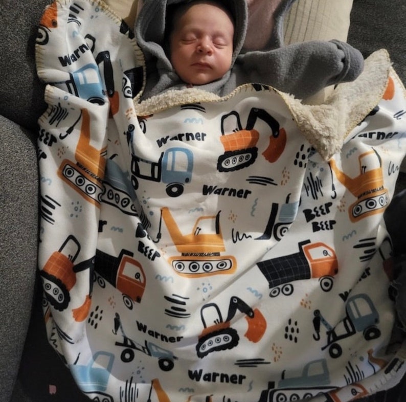 Kids Construction Toy Design Personalize blanket, Minky or Sherpa custom blanket, minky baby blanket boy, Kids Blanket, birthday gift idea