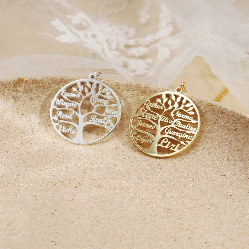 Engraved Family Name Necklace Personalized Name Necklace Tree of Life Necklace Multiple Names Necklace Gift for Family Gift for Mom