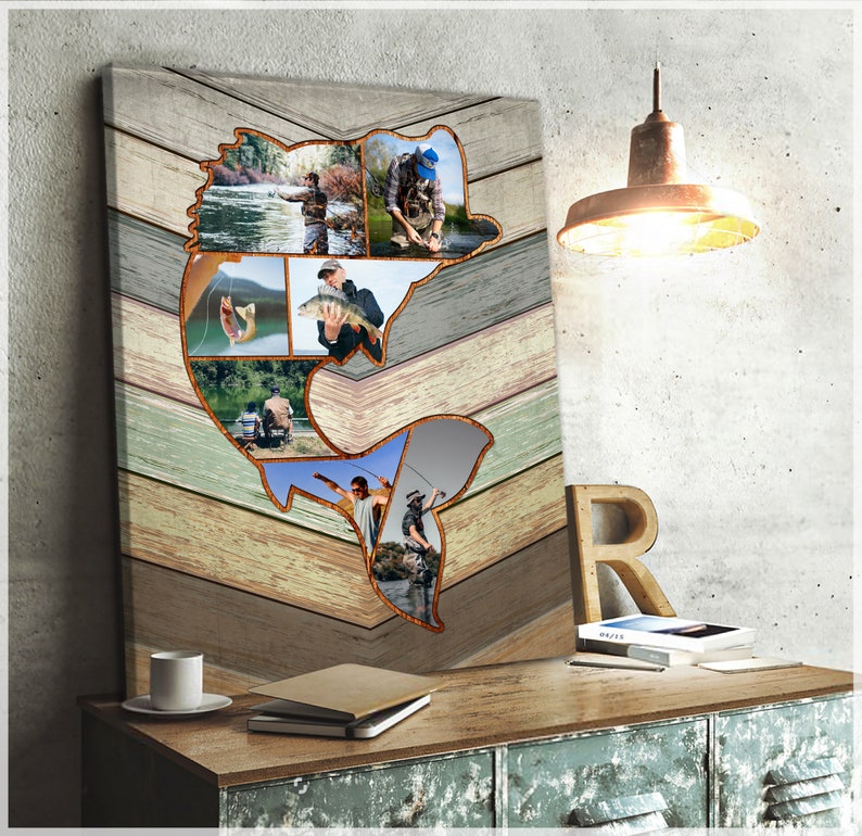 Personalized Fishing Memories | Custom Fishing Collage Canvas, Fishing Dad, Gift for Dad,Bass Fishing Gift, Best Gift For Fishing Men