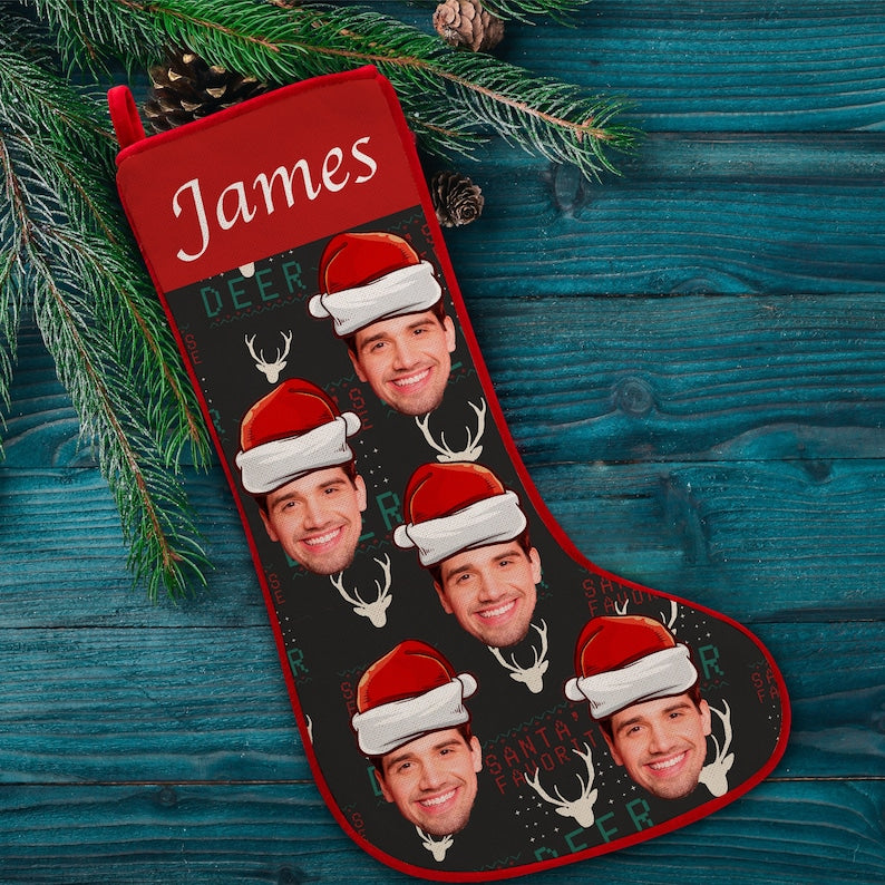Christmas Stocking Personalized with Name, Photo Stocking, Custom Christmas 2024 Funny Photo Stocking Gifts for Family, Friends,
