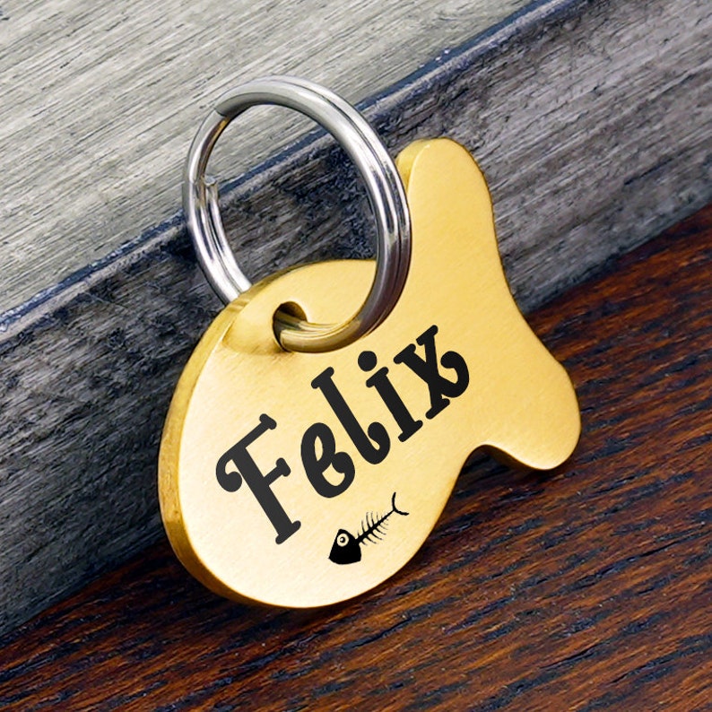 Cat Tag, Cat Tag Personalized, Cat ID Tag, Cat Collar Tag, Cat Name Tag, Cat Tag for Collar, Custom Cat Tag, Personalized Fish Cat Tag