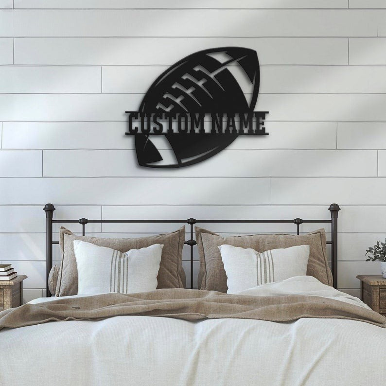 Custom American Football Metal Wall Art ersonalized Player Lover Sign Home Decor Kid Boy Girl Nursery Decoration Christmas Gift