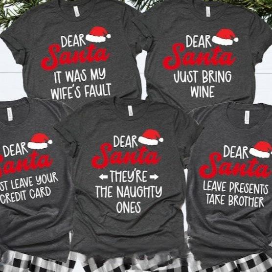 Matching Family Christmas Shirts Dear Santa Hat Funny Group Christmas T-shirts Holiday Tshirts Personalized Xmas Outfits Mom Dad Adult Kids