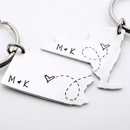 Long distance state keychain gift, USA state to state