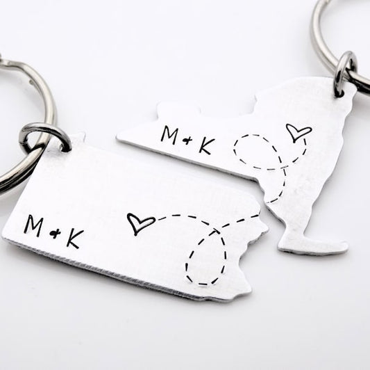 Long distance state keychain gift, USA state to state