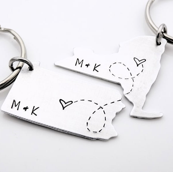 Long distance state keychain gift, USA state to state