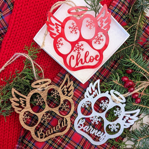 Memorial Pet Christmas Ornament | Angel Snowflake Paw Print Custom Christmas Ornament | Personalized Dog or Cat Gift | In remembrance of