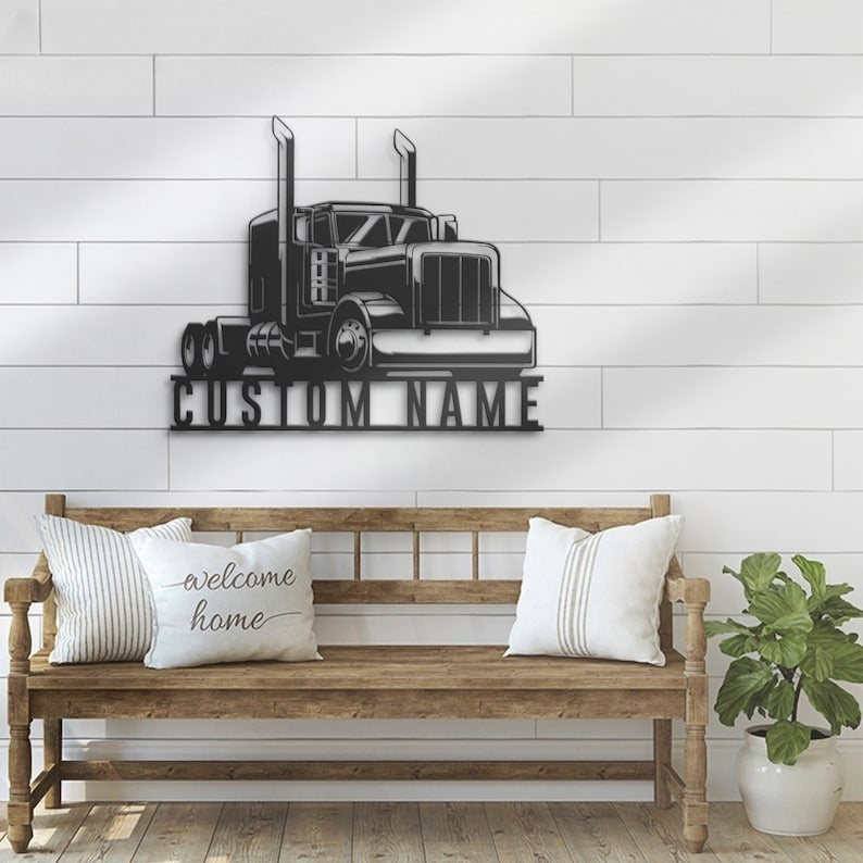 Custom Semi Truck Driver Metal Wall Art, Personalized Trucker Name Sign Home Decor, Decoration Birthday Xmas Dad Gift