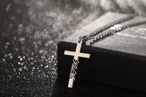 Gold Cross Name Necklace, Sterling Silver Dainty Cross Name Necklace, Christian Gifts, Unisex Necklace, Personalized Jewelry