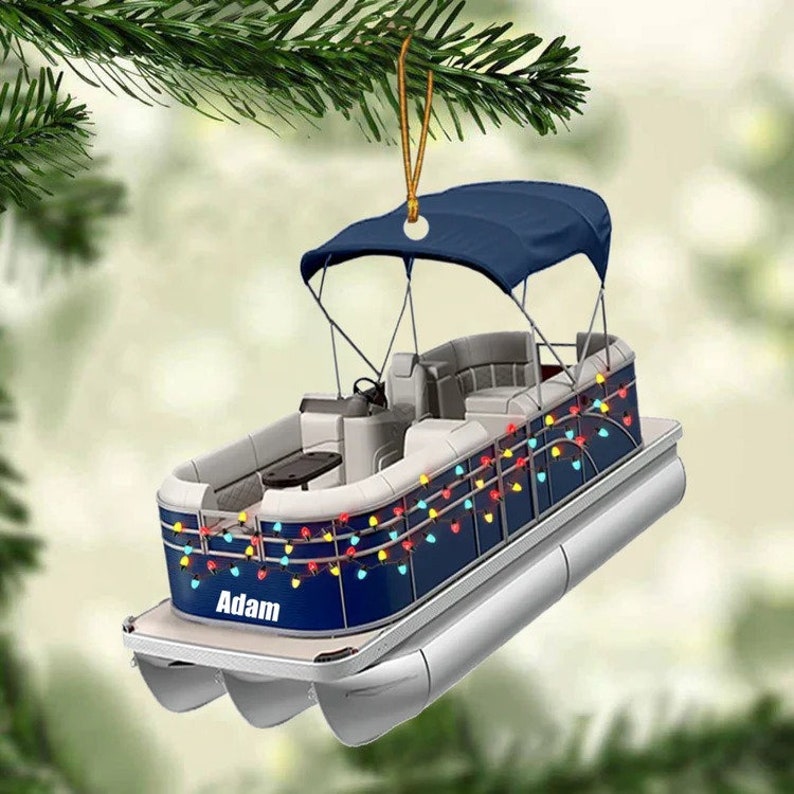 Personalized Pontoon Ornament Boat Ornament Tree Hanging Decor Christmas Acrylic Flat Ornament For Pontoon Lover