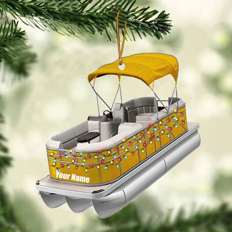 Personalized Pontoon Ornament Boat Ornament Tree Hanging Decor Christmas Acrylic Flat Ornament For Pontoon Lover