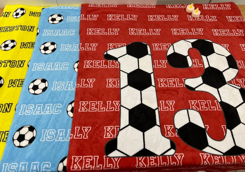 Personalized Soccer Blanket with your name, Sports gift, soccer gift boys girls, gift for soccer player, soccer team gift, custom blanket