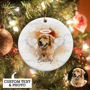 Personalized Pet Memorial Photo Ornament, Pet Loss Gifts, Christmas Dog Memorial Ornament, Dog Memorial Gift, Angel Dog with Wings Ornament