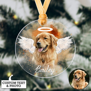 Personalized Pet Memorial Photo Acrylic Ornament, Pet Loss Gifts, Christmas Dog Memorial Ornament, Dog Memorial Gift, Angel Dog with Wings Ornament