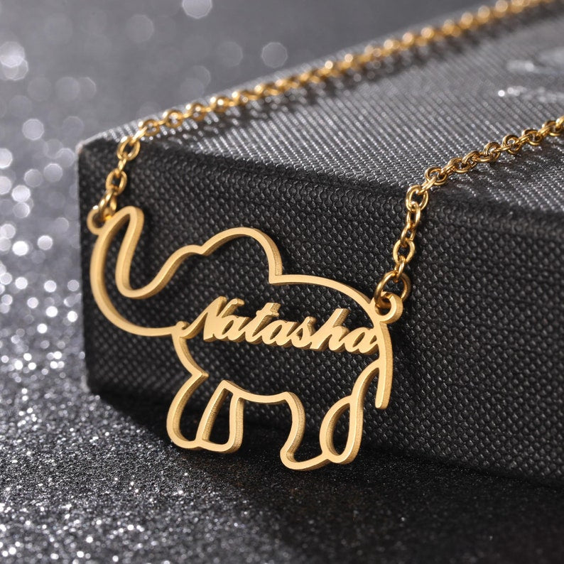 Lovely Elephant Animal Personalized Custom Name Necklace, Lucky Elephant Necklace Birthday Gift, Necklaces with Name, Animal Letter Jewelry