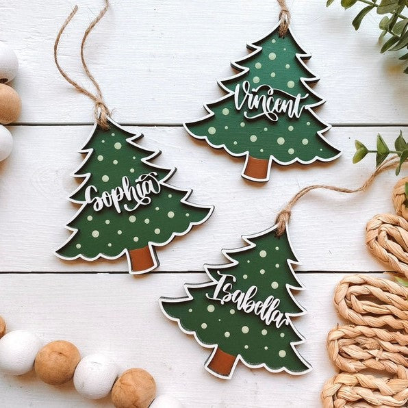 Custom 3D Christmas Tree Stocking Tags/Gift Tags/Ornament - Christmas Gift Tag - Custom Wood Name Tags - Painted Christmas Tree Ornaments