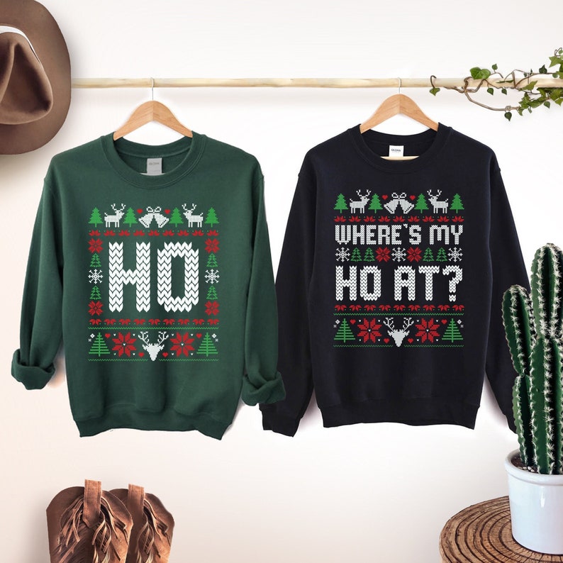 Unisex Funny Couples Ugly Christmas Sweater, Couples Matching Ugly Christmas Sweater, Where My Ho's At, Sold Seperate il_794xN.4361872394_2qit.jpg