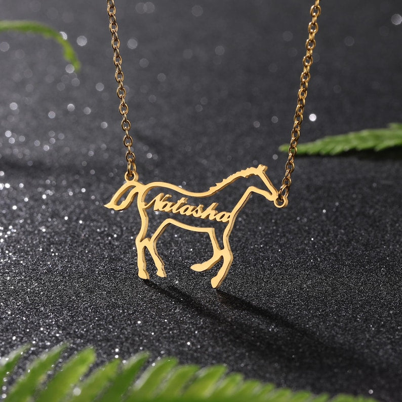 Personalized Horse Necklace, Equestrian Name Necklace, Custom Name Necklace, Gift for Girl Necklace, Horse Lover Necklace, Personalized Gift