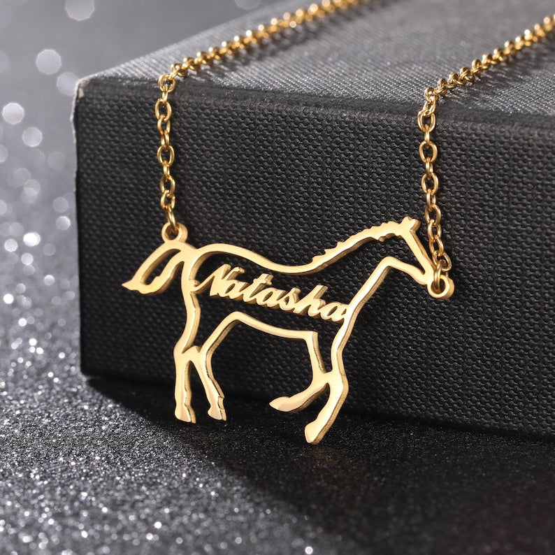 Personalized Horse Necklace, Equestrian Name Necklace, Custom Name Necklace, Gift for Girl Necklace, Horse Lover Necklace, Personalized Gift