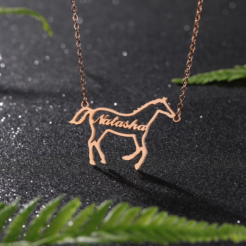 Personalized Horse Necklace, Equestrian Name Necklace, Custom Name Necklace, Gift for Girl Necklace, Horse Lover Necklace, Personalized Gift