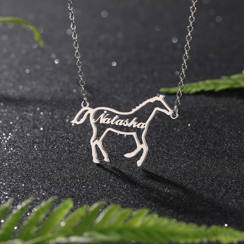Personalized Horse Necklace, Equestrian Name Necklace, Custom Name Necklace, Gift for Girl Necklace, Horse Lover Necklace, Personalized Gift