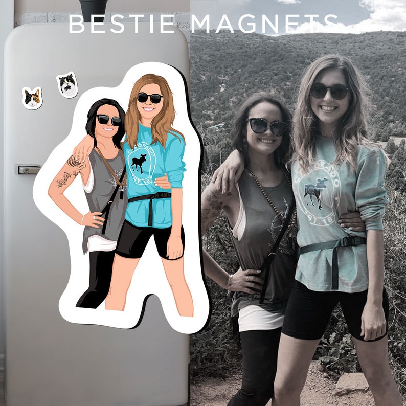Custom best friend Magnets | Hand Drawn - best friend cartoon drawing, Gift ideas for best friend, bff fridge magnet, bestie magnet