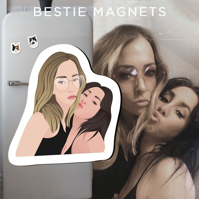 Custom best friend Magnets | Hand Drawn - best friend cartoon drawing, Gift ideas for best friend, bff fridge magnet, bestie magnet