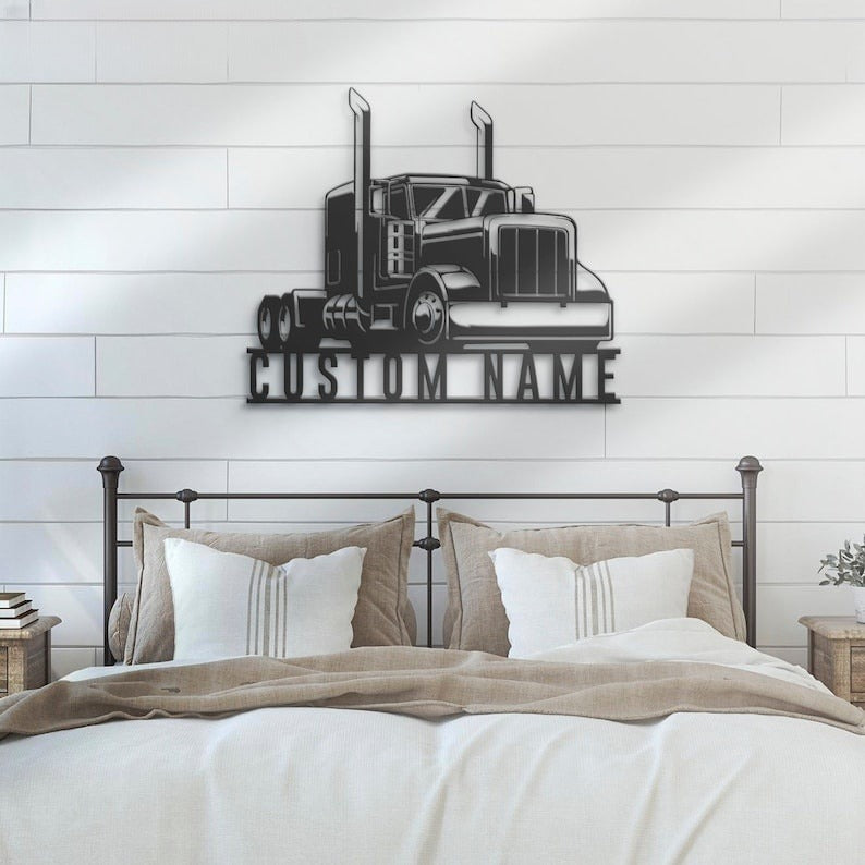 Custom Semi Truck Driver Metal Wall Art, Personalized Trucker Name Sign Home Decor, Decoration Birthday Xmas Dad Gift