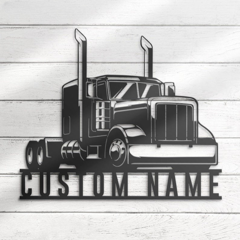 Custom Semi Truck Driver Metal Wall Art, Personalized Trucker Name Sign Home Decor, Decoration Birthday Xmas Dad Gift