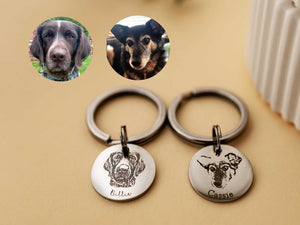 Engraved Pet Portrait Keychain: Personalized Dog Memorial Gift