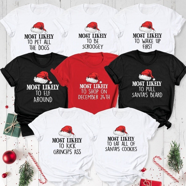 Most Likely to Christmas Family Shirt tee Custom vacation Christmas outfits Personalized shirts, Christmas Matching group Holiday Outfit